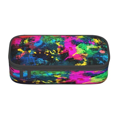 POKIKKJH Federmäppchen mit großem Fassungsvermögen, buntes abstraktes Gemälde, mehrlagiges Schreibwaren-Federmäppchen von POKIKKJH