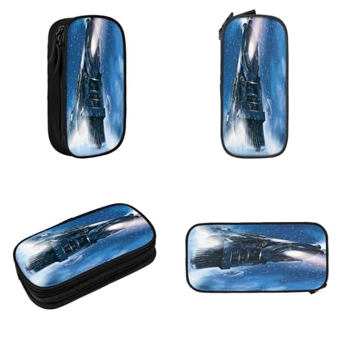 POKIKKJH Federmäppchen mit großem Fassungsvermögen, für Winter, Weihnachten, Schnee, Nacht, Eisenbahn, Zug, Druck, Doppelreißverschluss, Schwarz , Einheitsgröße, Kulturbeutel von POKIKKJH