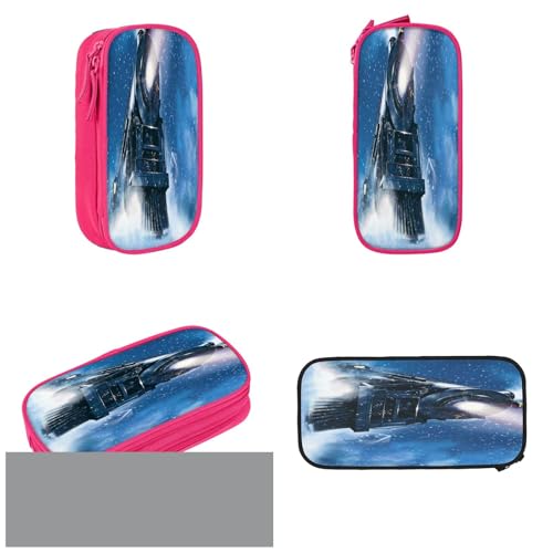 POKIKKJH Federmäppchen mit großem Fassungsvermögen, für Winter, Weihnachten, Schnee, Nacht, Eisenbahn, Zug, Druck, Doppelreißverschluss, rose, Einheitsgröße, Kulturbeutel von POKIKKJH