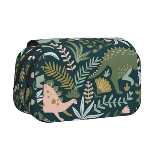 POKIKKJH Federmäppchen mit großem Fassungsvermögen, niedlicher Dinosaurier-Druck, doppeltes Klappetui, Schwarz , Einheitsgröße, Kulturbeutel von POKIKKJH