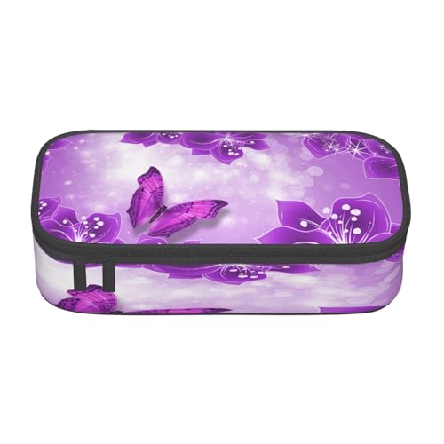 POKIKKJH Federmäppchen mit großem Fassungsvermögen, violette Schmetterlinge, mehrlagiges Schreibwaren-Federmäppchen von POKIKKJH