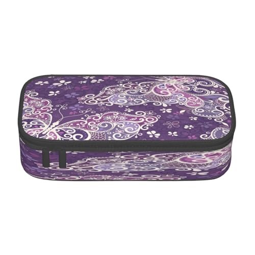 POKIKKJH Federmäppchen mit großem Fassungsvermögen, violette Schmetterlinge, mehrlagiges Schreibwaren-Federmäppchen von POKIKKJH