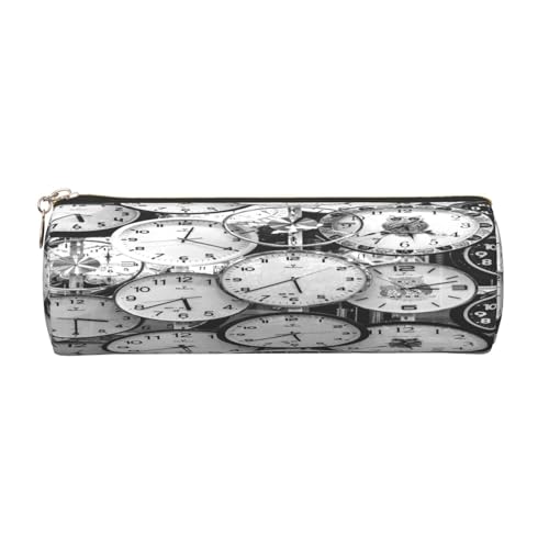 Rundes Leder-Federmäppchen, Federmäppchen, Uhr-Kunstdruck, Reißverschluss, Stifteetui für Arbeit, Büro, für Männer und Frauen, gold, Einheitsgröße, Kulturbeutel Rundes Leder-Federmäppchen, Federmäppchen, Uhr-Kunstdruck, Reißverschluss, Stifteetui für Arbeit, Büro, für Männer und Frauen, gold, Einheitsgröße, Kulturbeutel von POKIKKJH