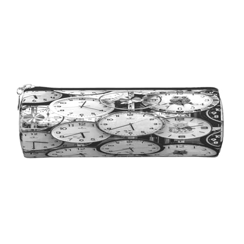 Rundes Leder-Federmäppchen, Federmäppchen, Uhr-Kunstdruck, Reißverschluss, Stifteetui für Arbeit, Büro, für Männer und Frauen, silber, Einheitsgröße, Kulturbeutel Rundes Leder-Federmäppchen, Federmäppchen, Uhr-Kunstdruck, Reißverschluss, Stifteetui für Arbeit, Büro, für Männer und Frauen, silber, Einheitsgröße, Kulturbeutel von POKIKKJH