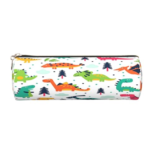 Rundes Leder-Federmäppchen, buntes Dinosaurier-Druck, mit Reißverschluss, Stifteetui für Arbeit, Büro, für Männer und Frauen, gold, Einheitsgröße, Kulturbeutel von POKIKKJH