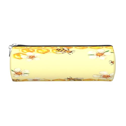 Rundes Leder-Federmäppchen mit Blumendruck, Stifteetui mit Reißverschluss, für Arbeit, Büro, für Männer und Frauen, silber, Einheitsgröße, Kulturbeutel von POKIKKJH