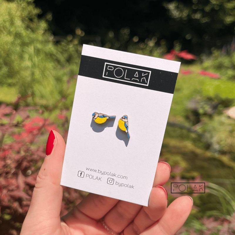 Blaumeise Holzohrringe - Handgefertigter Vogelschmuck von POLAKwoodCraft