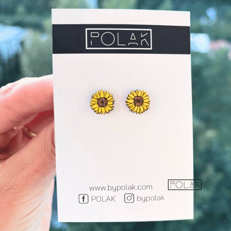 Handgefertigte Sonnenblume Holzohrringe von POLAKwoodCraft