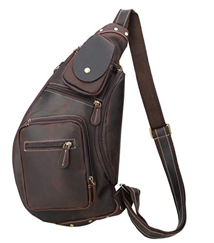 POLARE ORIGINAL Herren Umhängetasche aus Vollnarbenleder Sling Bag Brusttasche, Dunkelbraun (aktualisierte Version), Medium von POLARE ORIGINAL