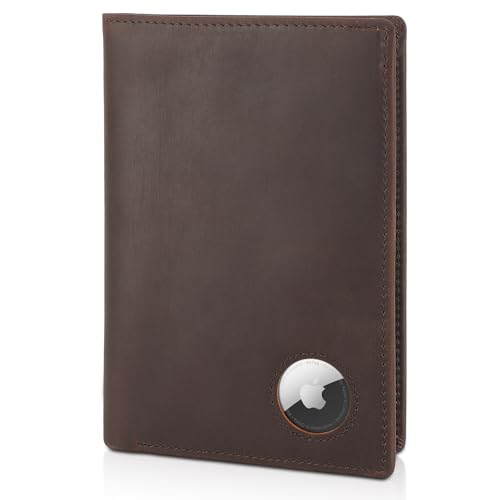 Polare Funktionelle RFID-blockierende Reisepasshülle aus Leder für Herren, Dunkelbraun mit AirTag-Schlitz, RFID-blockierende Brieftasche von POLARE ORIGINAL