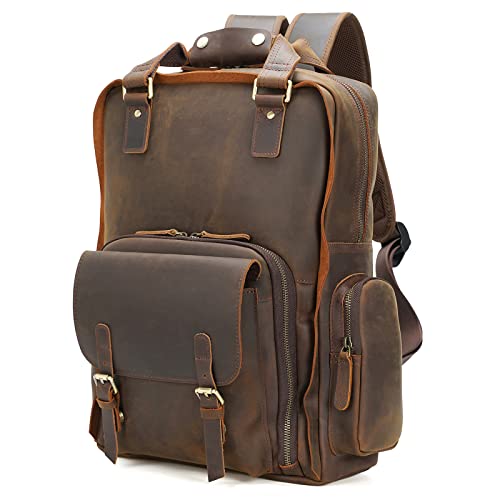 Polare Großer Vintage Vollnarbenleder Rucksack 15,6 Zoll Laptoptasche Wandern Reiserucksack für Herren mit Premium YKK Reißverschlüssen Dunkelbraun, Dunkelbraun, Large, Rucksack Rucksäcke von POLARE ORIGINAL