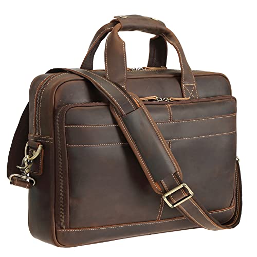 Polare Laptoptasche aus Vollnarbenleder, 41,9 cm (16,5 Zoll), Aktentasche für Herren, Business-Kuriertasche, Arbeitstasche, passend für 15,6 Zoll Laptop, Dunkelbraun, Retro von POLARE ORIGINAL