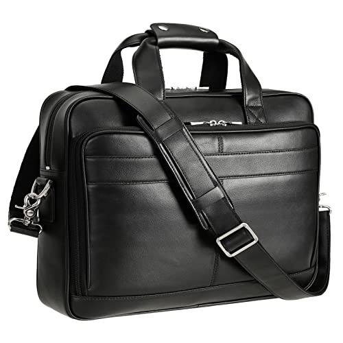 Polare Laptoptasche aus Vollnarbenleder, 41,9 cm (16,5 Zoll), Aktentasche für Herren, Business-Kuriertasche, Arbeitstasche, passend für 15,6 Zoll Laptop, Schwarz, Messenger von POLARE ORIGINAL