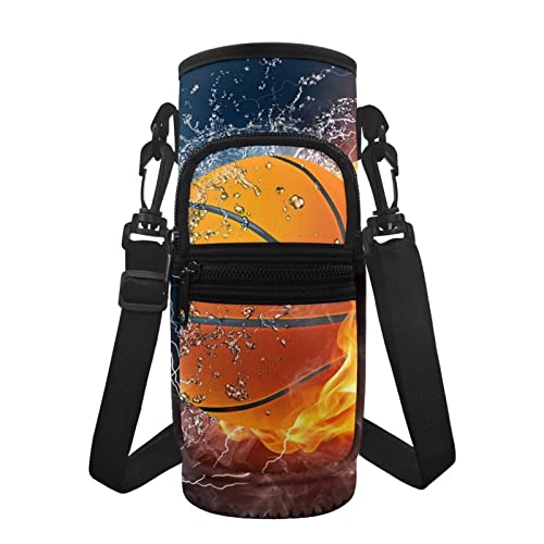 POLERO 3D-Druck, Basketball-Wasserflasche, Tragetasche, Neoprenhülle für Jungen, verstellbarer Schultergurt, Tasche für Umhängetasche von POLERO