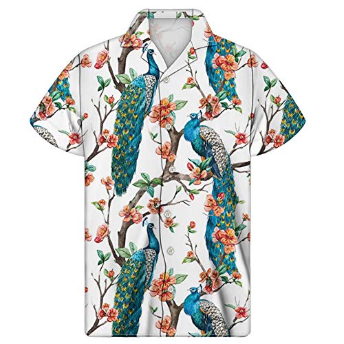 POLERO Aloha Hawaii-Hemd für Jungen, Herren, kurzärmelig, weich, lässig, Party-Shirt, lustige Muster Gr. XL, pfau von POLERO