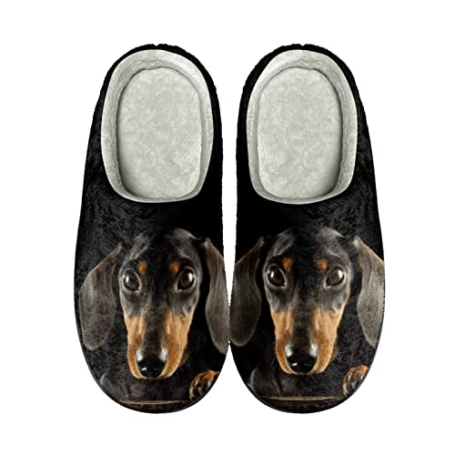 POLERO Alpaka Hausschuhe Niedliche Lama Hausschuhe Rutschfeste Hausschuhe mit Memory-Schaum für drinnen und draußen, Schwarzer Dackel, X-Large von POLERO
