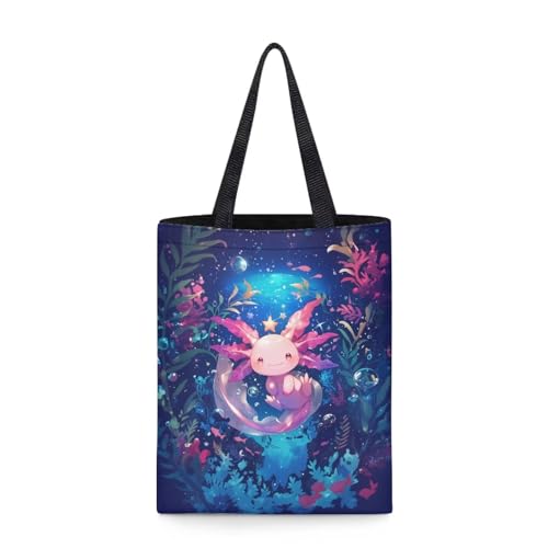POLERO Axolotl Shopper Tasche Damen Süß Einkaufstasche Wiederverwendbar Stoffbeutel Schultertasche von POLERO