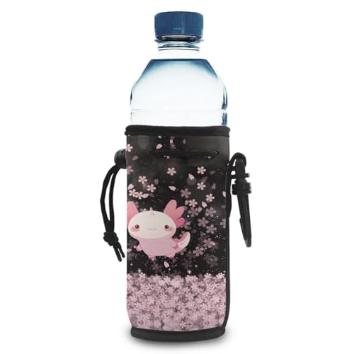POLERO Axolotl Wasserflaschen-Tragetasche mit süßer Kirschblüte, isolierte Wasserflaschen-Tasche für Mädchen für die Schule von POLERO