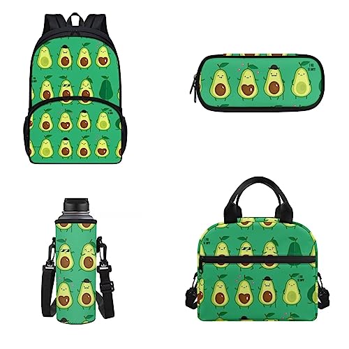 POLERO Basketball-Schultasche, Lunchbox, Wasserflasche, Federmäppchen-Set für Jungen und Kinder, Reiserucksack, Tagesrucksack, Avocados Green, Einheitsgröße, Schulranzen-Set von POLERO