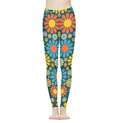 POLERO Boho-Leggings mit Totenkopf-Motiv, florales Leopardenmuster, flippige Leggings für Damen, Yogahose, Workout-Strumpfhose, Sportbekleidung, Größe XS-XXXL, Hippie-Blumen, L von POLERO