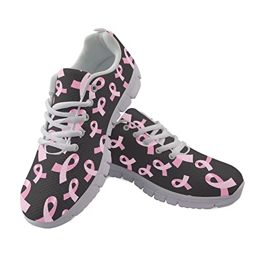 POLERO Breast Cancer Awareness Sneaker für Frauen, Pink Ribbon Road Running Schuhe, Lace-Up Casual Schuhe, EU37 von POLERO