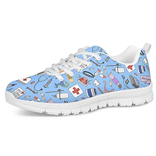 POLERO Cartoon Nurse Bear Krankenschwester Schuhe Damen Herren Sneaker Schnürer Sportschuhe Atmungsaktiv Laufschuhe 40 EU (Blau) von POLERO