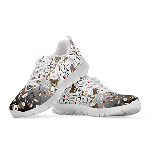 POLERO Cartoon Nurse Bear Krankenschwester Schuhe Sportschuhe Sneaker pflegeschuhe Damen Gehen Arbeit Laufen Sport schnüren beiläufig Tennis Gittergewebe Shoes Größe 40 von POLERO