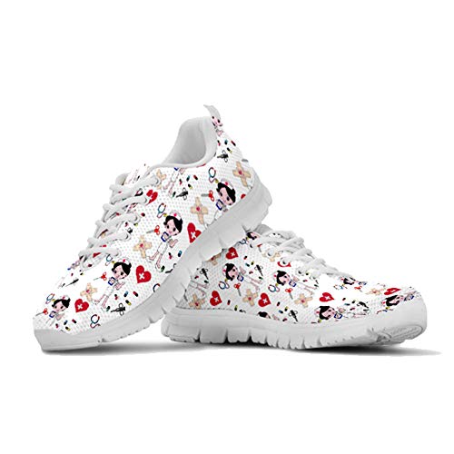 POLERO Cartoon Nurse Bear Krankenschwester Schuhe Sportschuhe Sneaker pflegeschuhe Damen Gehen Arbeit Laufen Sport schnüren beiläufig Tennis Gittergewebe Shoes Größe 40 von POLERO