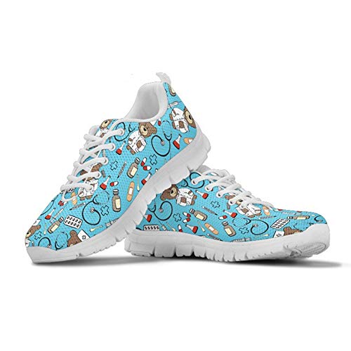 POLERO Cartoon Nurse Bear Krankenschwester Schuhe Sportschuhe Sneaker pflegeschuhe Damen Gehen Arbeit Laufen Sport schnüren beiläufig Tennis Gittergewebe Shoes Größe 43 von POLERO