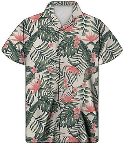 POLERO Coole Muster Shirts Funky Hawaii-Hemd Weich Kurzarm Sommerhemd für Männer Jungen Teen für Casual Party Strand Gr. XS, Blätter und Blume von POLERO