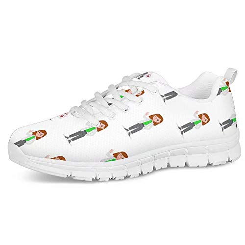 POLERO Damen Herren Sneaker mit Krankenschwester Doktor Print lustige Schuhe leichte Sportschuhe Schnürer Freizeitschuhe Flach Mesh 36-45 EU von POLERO