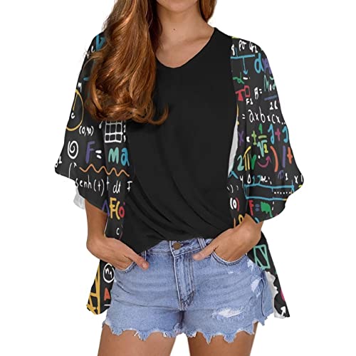 POLERO Damen Kimono Cardigan Musiknote Musiknote Chiffon Strickjacken Übergröße Sommer Strand Cover Up S-4XL, Mathematikformel, 50 von POLERO