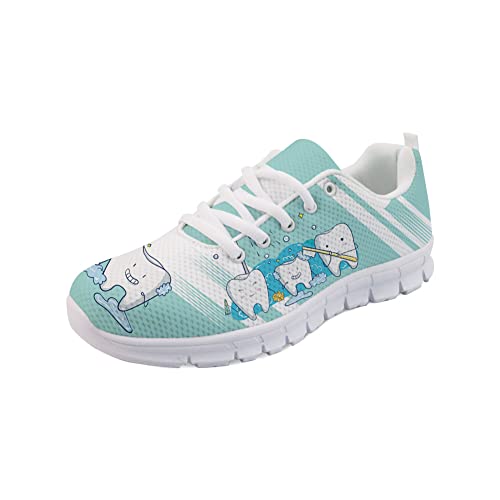 POLERO Damen Krankenschwester Schuhe Niedlicher Zahn Cartoon Muster Straßenlaufschuhe Wanderschuhe für Freizeit, EU41 von POLERO