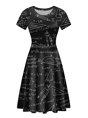 POLERO Damen Puffy Swing Elegant Party Midi Kleider Kurzarm Rundhals A-Linie Kleid, Mathematikformel, Groß von POLERO