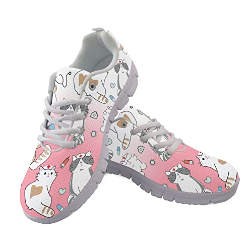 POLERO Damen Rosa Katze Krankenschwester Schuhe Lässige Turnschuhe Laufschuhe Atmungsaktive Walking Sneaker Schuhe, EU39 von POLERO