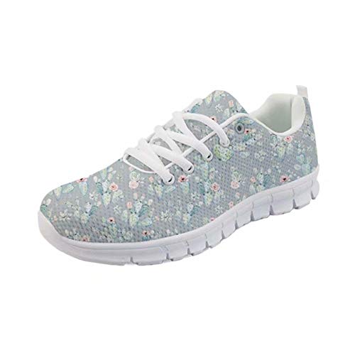 POLERO Damen Sneaker leichte Walking Schnürer Schuhe atmungsaktive Mesh Schuhe mit kleine Blumen Muster für Frühling und Sommer 36 EU von POLERO