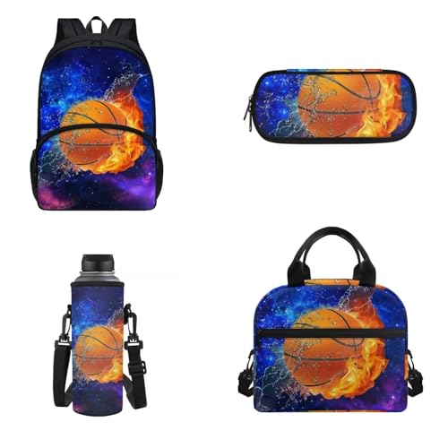 POLERO Dino Schulrucksack für Kinder, Büchertasche, Tagesrucksack-Set mit Federmäppchen, Wasserflaschenhalter, Lunch-Tragetasche, Reisetaschen, Basketball Galaxy, Einheitsgröße, Schulranzen-Set von POLERO