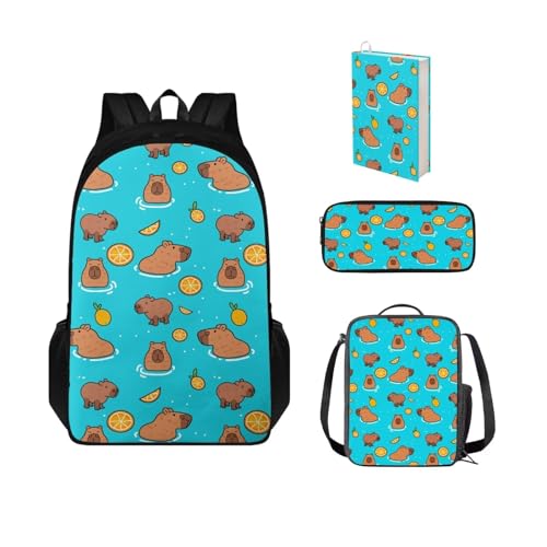 POLERO Dinosaurier-Rucksäcke für Jungen, Vorschule, Büchertasche und Lunchbox, 4 Stück, Schultaschen für Mädchen, Capybara Lemon, Einheitsgröße, Schulranzen-Set von POLERO