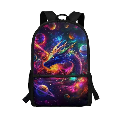 POLERO Galaxie-Rucksack für Mädchen, Weltraum-Tierdruck, leicht, Schulranzen, drache, One size POLERO Galaxie-Rucksack für Mädchen, Weltraum-Tierdruck, leicht, Schulranzen, drache, One size von POLERO