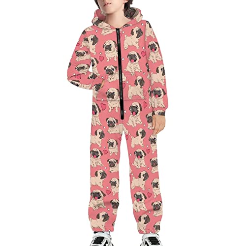 POLERO Galaxy Hoodies Jumpsuit für Jungen Mädchen Langarm Kinder Einteiler mit Tasche Reißverschluss Sportbekleidung, Mops Pink, S von POLERO