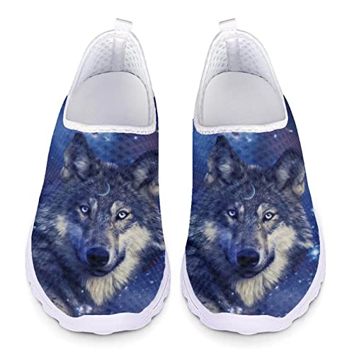 POLERO Galaxy Wolf Schuhe Fashion Sneaker für Damen Herren Weltraum Star Wolf Lässige Mesh-Schuhe, EU45 von POLERO