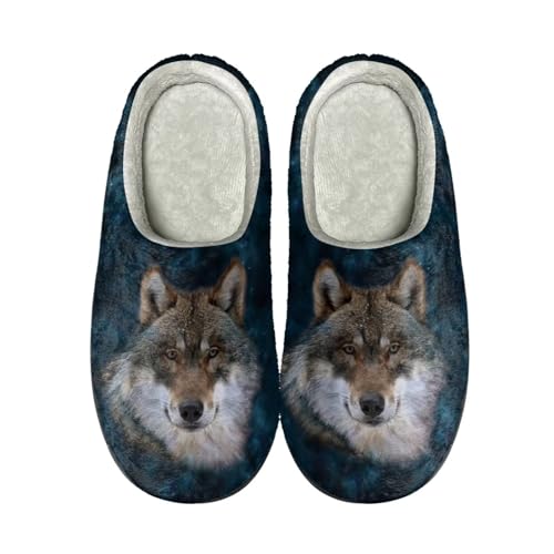 POLERO Galaxy Wolf Slippers Slip On Fluffy Home Slipper Winter Warm Slip On Shoes Size 30-31 von POLERO