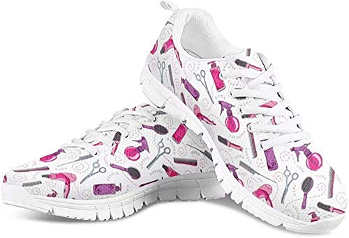 POLERO Herren Damen Laufschuhe Atmungsaktiv Turnschuhe Schnürer Sportschuhe Sneaker mit Cartoon Föhn Kamm Haarschneider Print Weiß 38 EU von POLERO