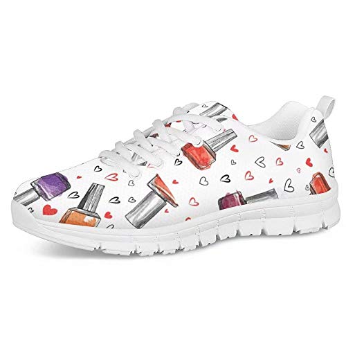 POLERO Herren Damen Laufschuhe Atmungsaktiv Turnschuhe Schnürer Sportschuhe Sneaker mit Cartoon Liebe Nagellack Print Weiß 38 EU von POLERO