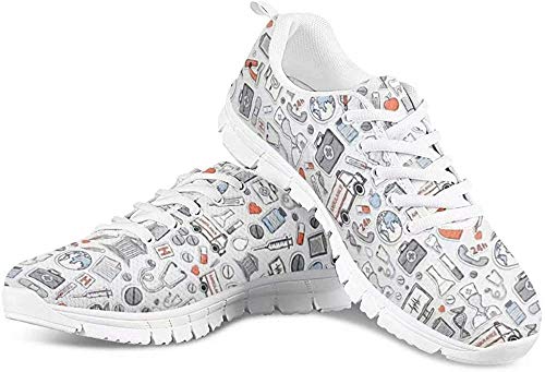 POLERO Herren Damen Laufschuhe Atmungsaktiv Turnschuhe Schnürer Sportschuhe Sneaker mit Cartoon Nurse Print Hellgrau 39 EU von POLERO