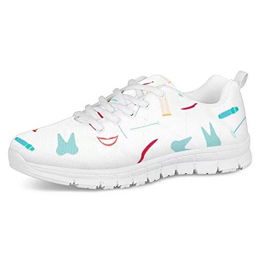POLERO Herren Damen Laufschuhe Atmungsaktiv Turnschuhe Schnürer Sportschuhe Sneaker mit Cartoon Zähne Zahnbürste Zahnpasta Print Weiß 39 EU von POLERO