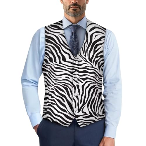 POLERO Herren-Weste mit Leopardenmuster, leger, Business-Weste mit Knopf, formelle Weste, zebra, 4XL von POLERO