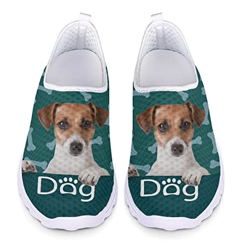 POLERO Jack Russell Terrier Hund Print Slip On Schuhe für Frauen Männer, Niedliche Freizeitschuhe, Flache Mesh Walking Schuhe, EU41 von POLERO