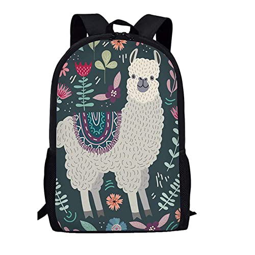 POLERO Kinder Rucksack Schulranzen Kindergarten Vorschultasche Kleinkind Reisetasche Totenkopf Druck Design, Blumen-Llama von POLERO