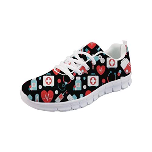 POLERO Krankenschwester Schuhe Nurse Shoes Damen Sneaker atmungsaktive Laufschuhe Schnürer Sportschuhe Schwarz 43 EU von POLERO